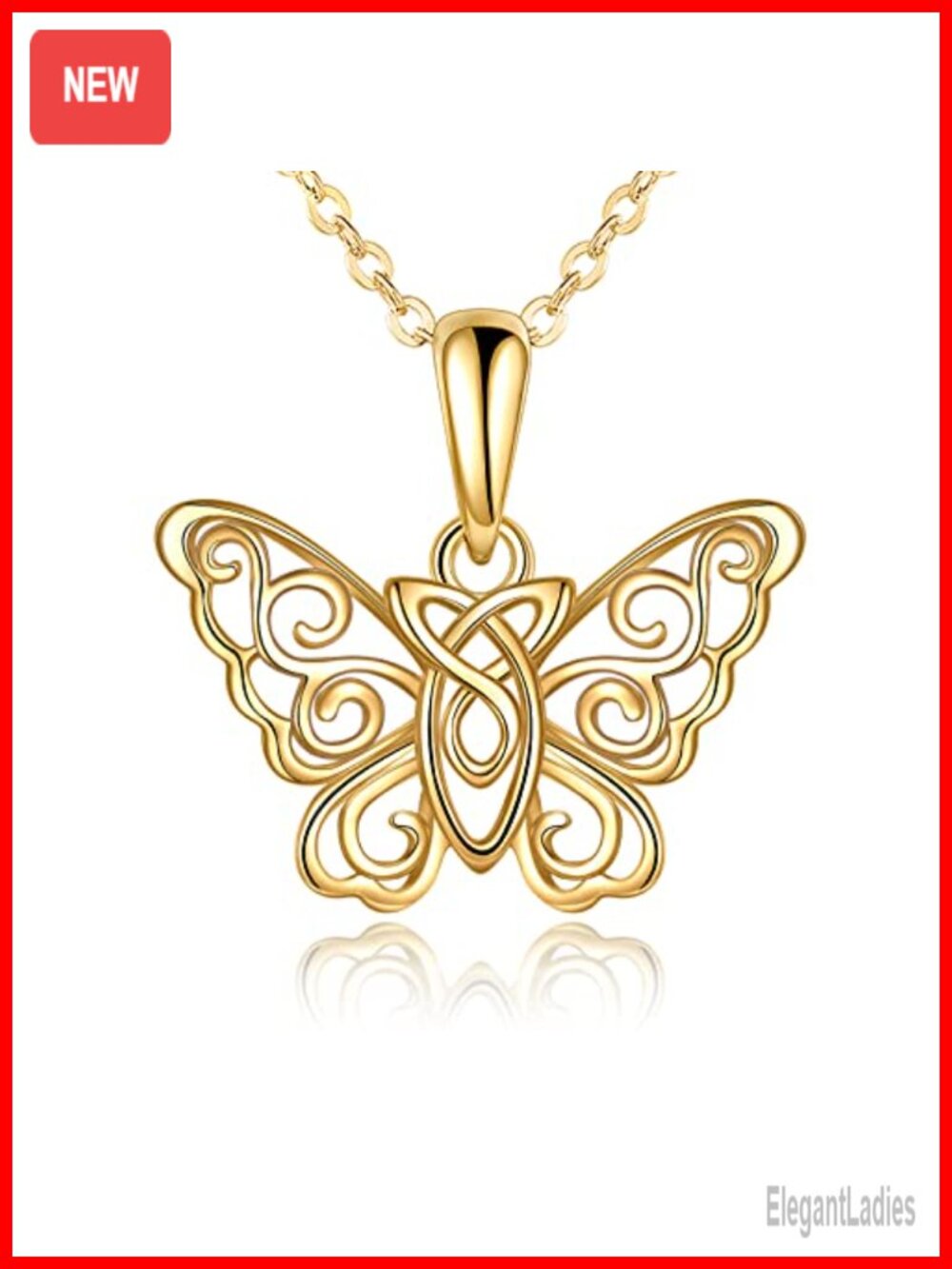 14k Yellow Gold Butterfly Pendant Necklace Celtic Knot Fine Jewelry